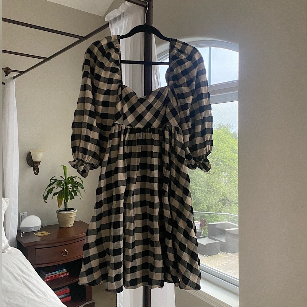 Storia Jolene Gingham Puff Sleeve Babydoll Dress